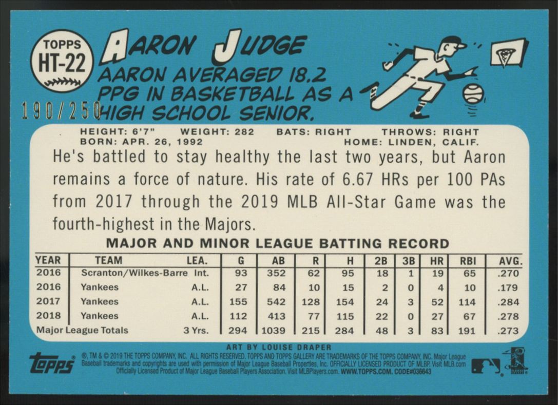 2019 Topps Gallery Aaron Judge Heritage Green /250 #HT-22