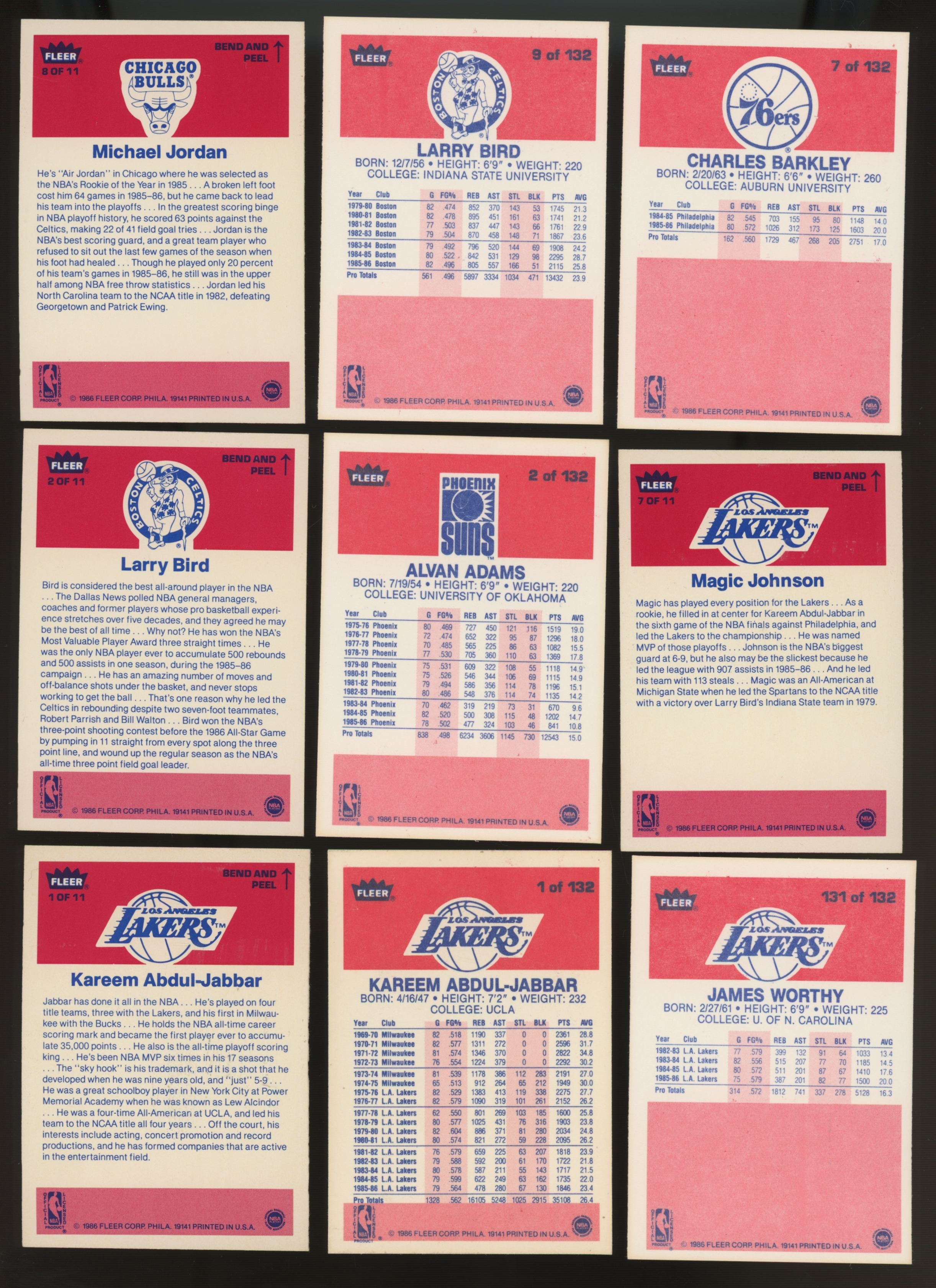 1986/87 Fleer Basketball Near Complete Set 131/132 + 11/11 Stickers