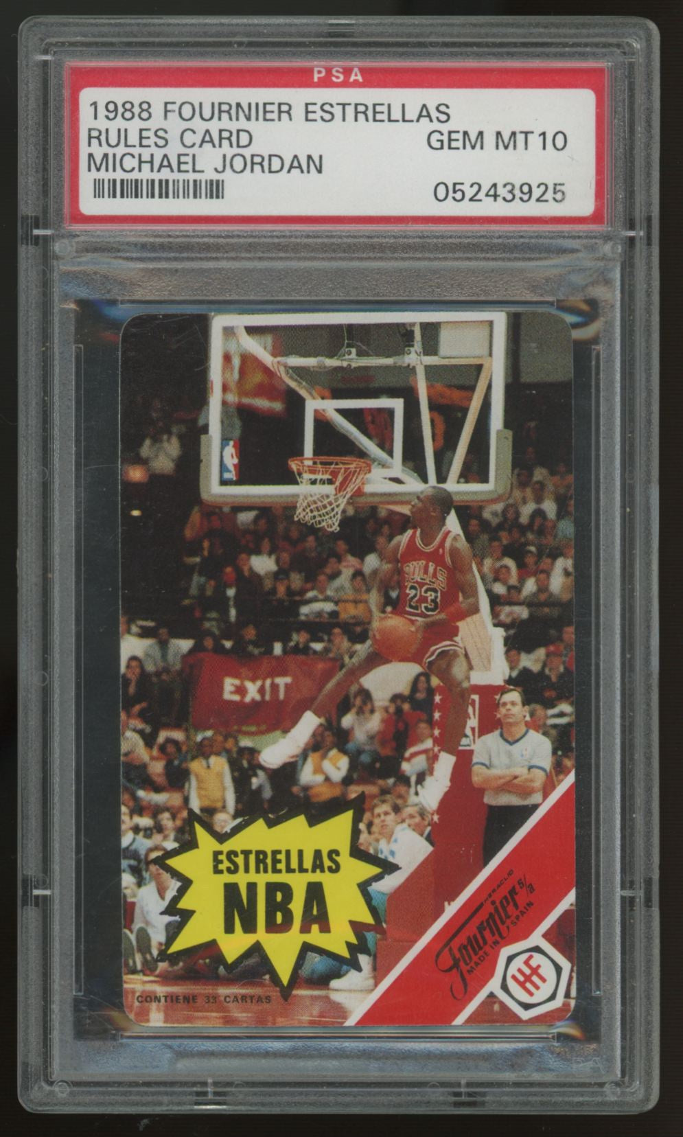1988 Fournier Estrellas Michael Jordan Rules Card PSA 10 "A"