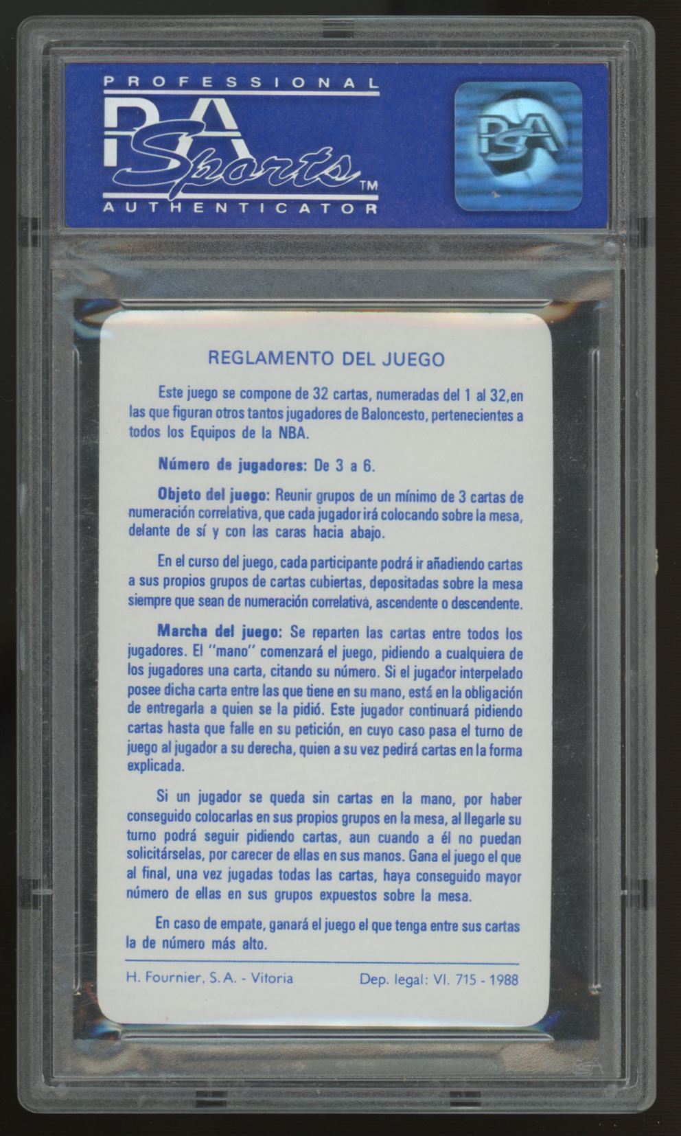 1988 Fournier Estrellas Michael Jordan Rules Card PSA 10 "A"