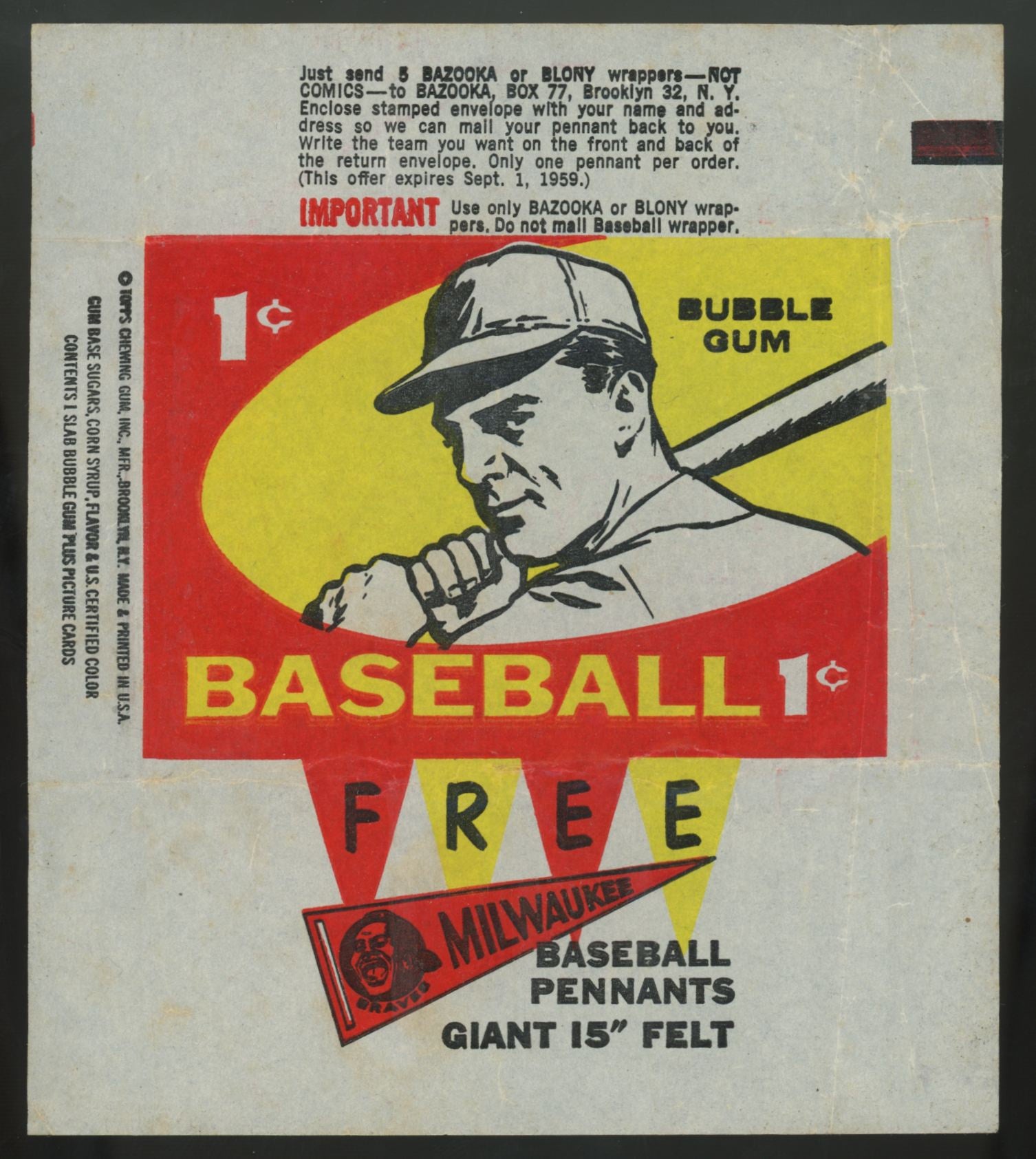 1959 Topps Baseball 1 Cent Wrapper