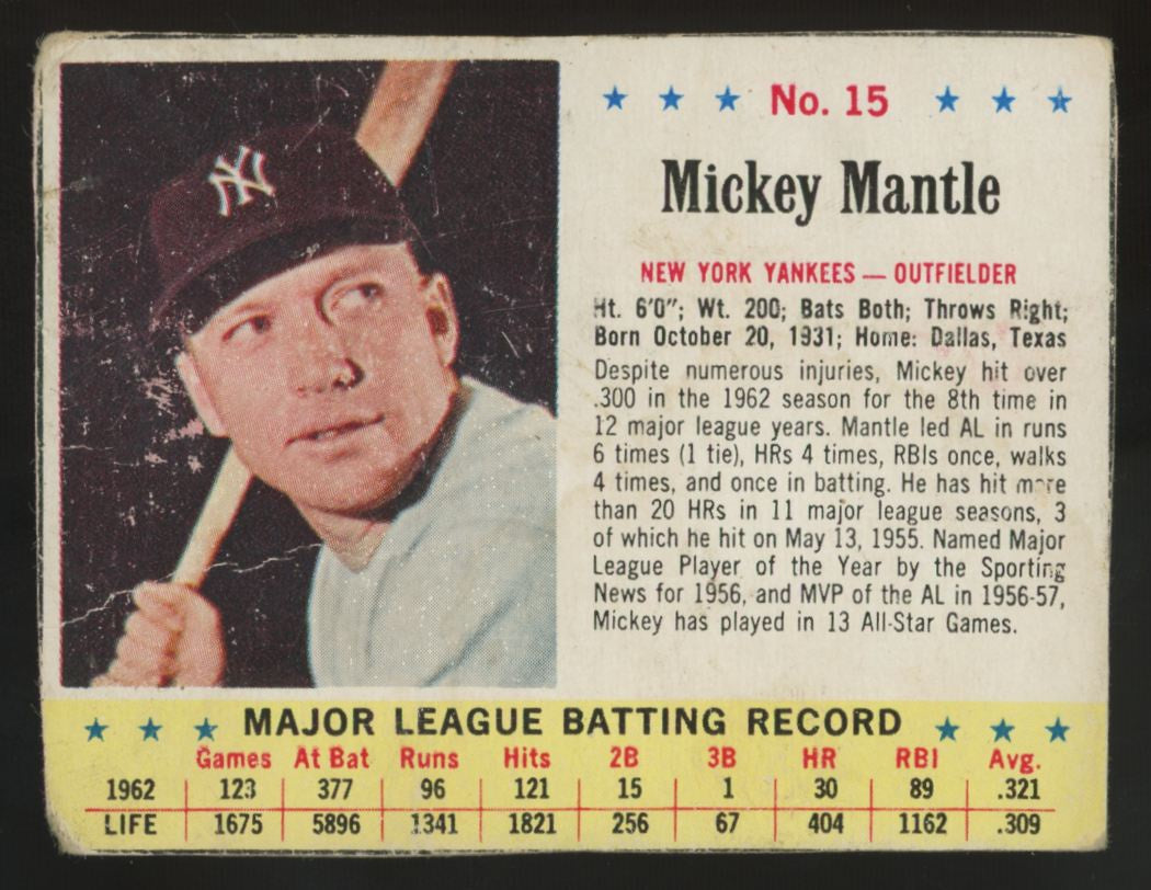 1963 Jell-O Mickey Mantle #15 Poor