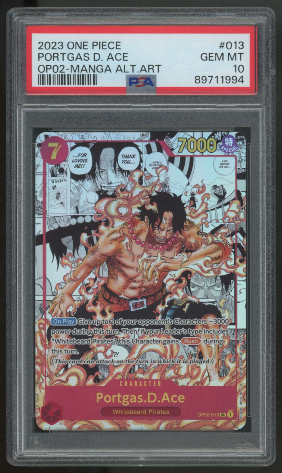 2023 One Piece Portgas D. Ace OP02 Manga Alt Art #013 PSA 10 (B)