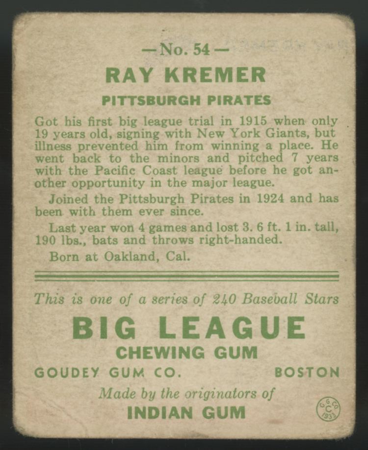 1933 Goudey Ray Kremer #54 F/G
