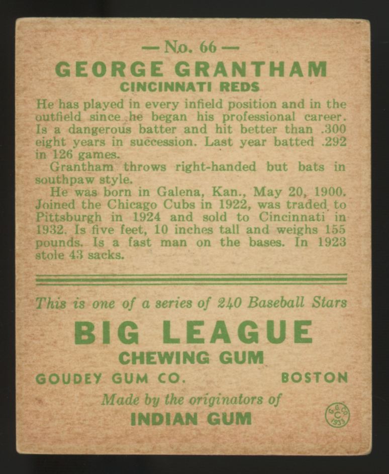 1933 Goudey George Grantham #66 VG-EX