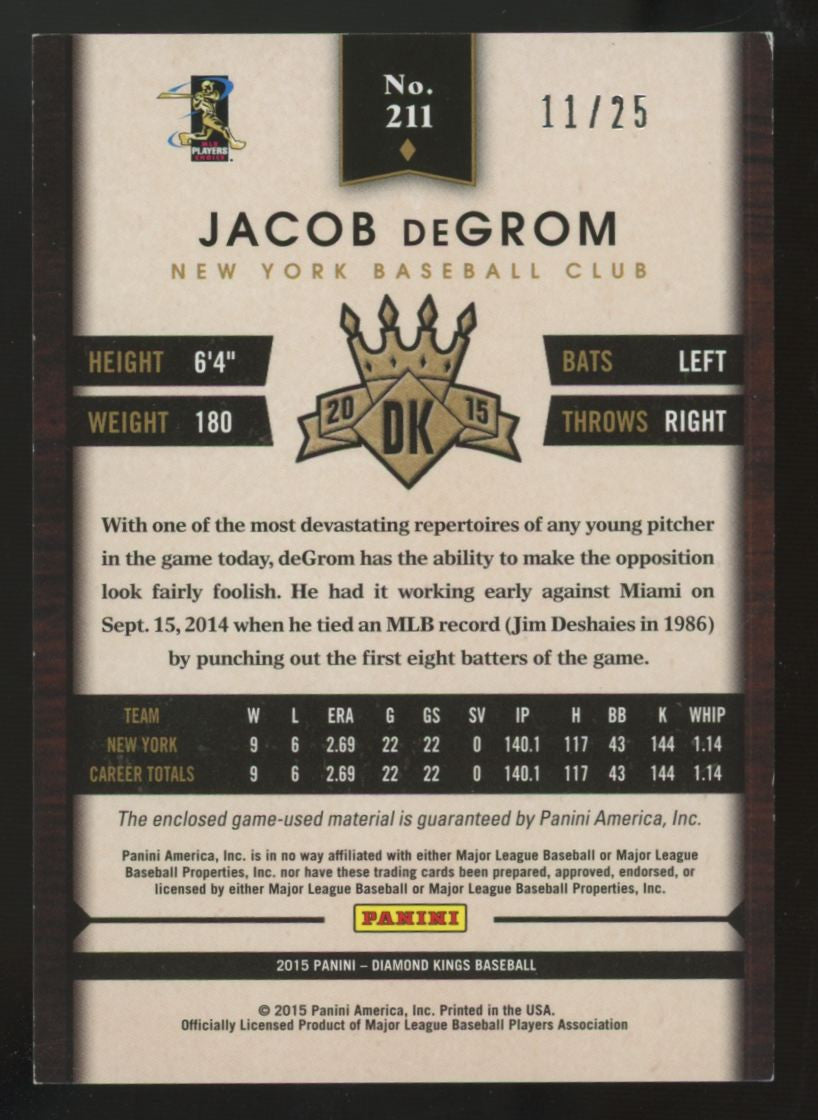 2015 Diamond Kings Jacob DeGrom Framed Blue Dual Patch /25 #211