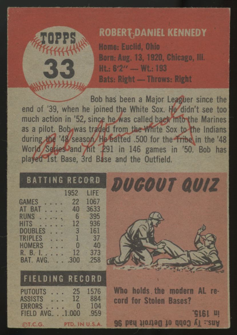 1953 Topps Bob Kennedy #33 EX/MT "A"