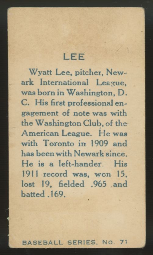 1912 C46 Imperial Wyatt "Watty" Lee #71 VG/EX