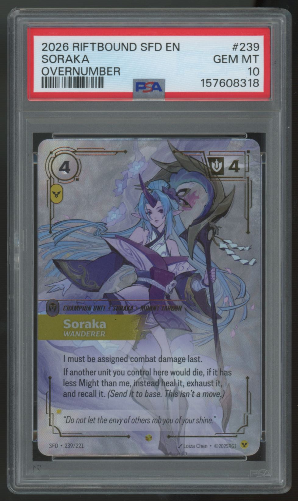 2026 Riftbound Soraka Spiritforged Overnumber #239 PSA 10