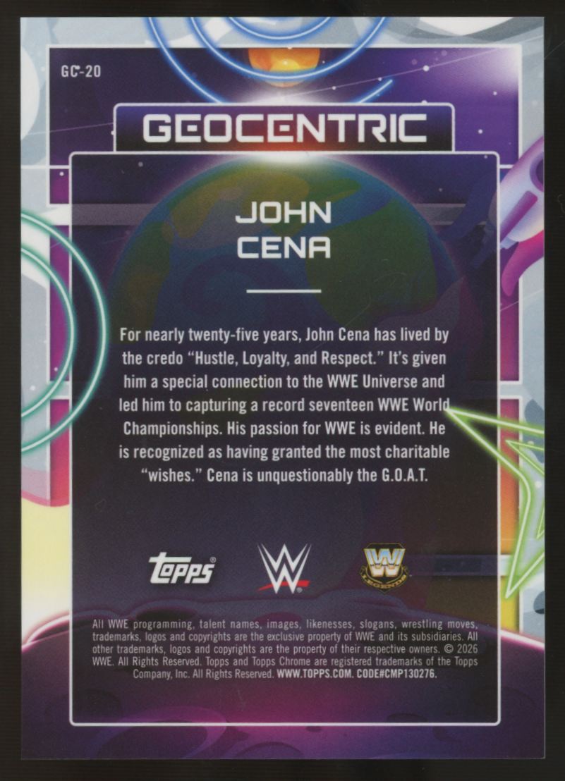 2026 Topps Chrome Cosmic WWE John Cena Geocentric SSP #GC-20