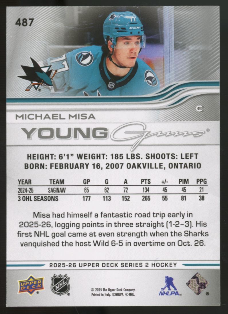 2025-26 Upper Deck Series Two Michael Misa RC Young Guns #487
