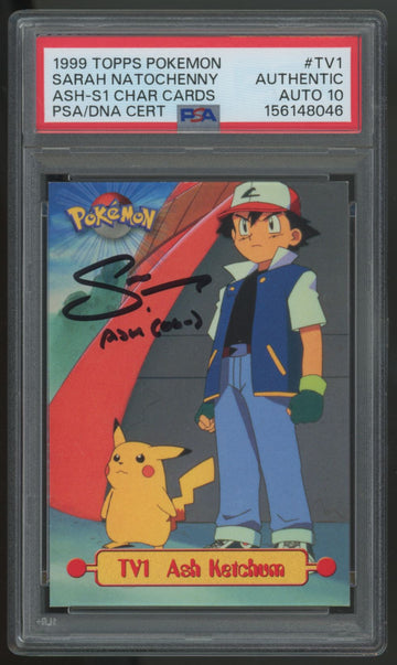 1999 Topps Pokemon Sarah Natochenny Signed Ash Ketchum #TV1 PSA Auto 10 (B)