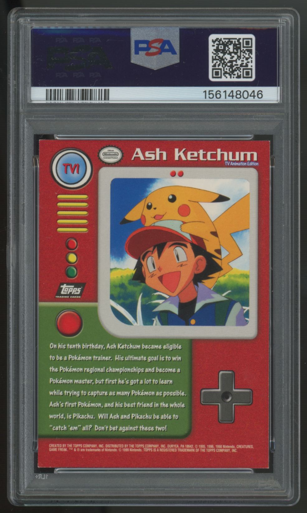 1999 Topps Pokemon Sarah Natochenny Signed Ash Ketchum #TV1 PSA Auto 10 (B)