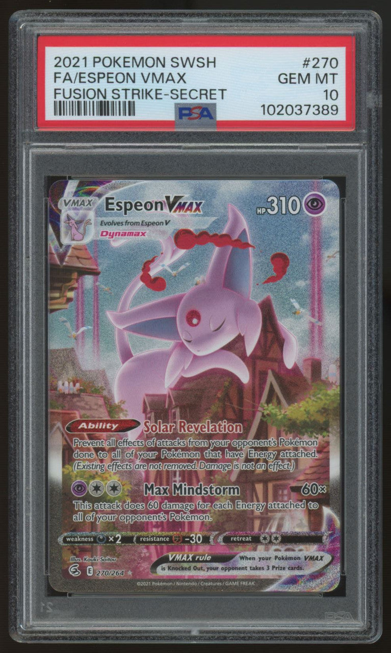 2021 Pokemon Espeon VMAX Fusion Strike Full Art Secret #270 PSA 10