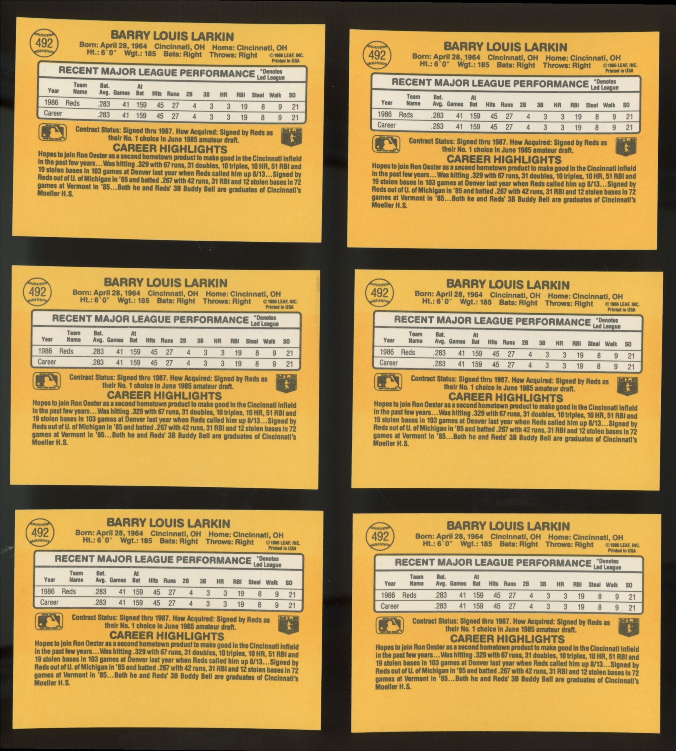 1987 Donruss Barry Larkin RC #492 (Lot of 33)