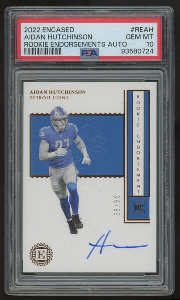 2022 Panini Encased Aidan Hutchinson RC Endorsement Auto /99 #RE-AH PSA 10