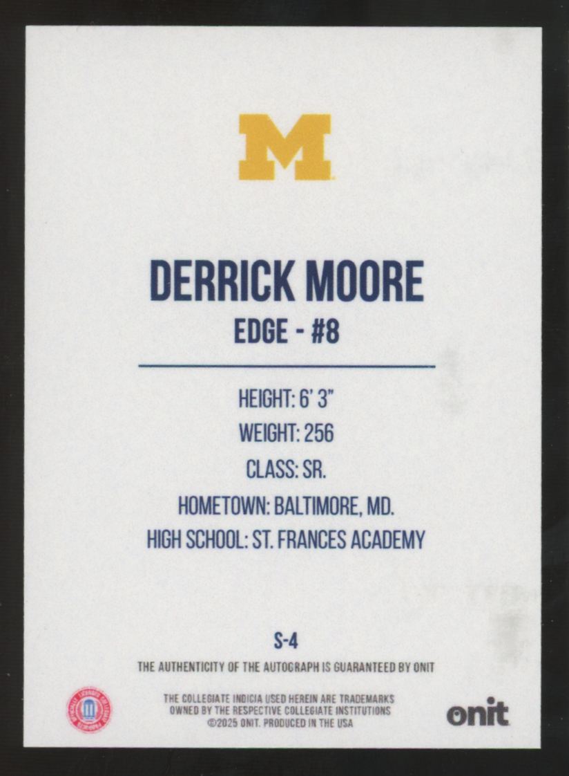 2025 Onit University Of Michigan Derrick Moore Blue Auto #S-4