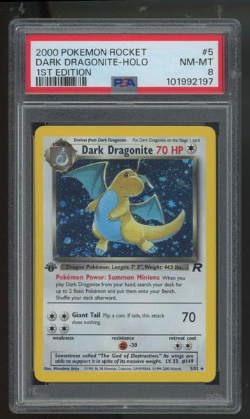 2000 Pokemon Dark Dragonite Team Rocket 1st Edition Holo #5 PSA 8