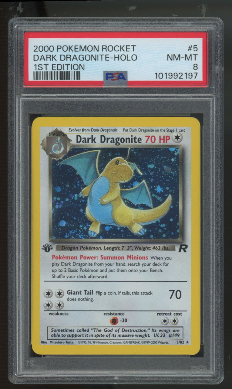 2000 Pokemon Dark Dragonite Team Rocket 1st Edition Holo #5 PSA 8