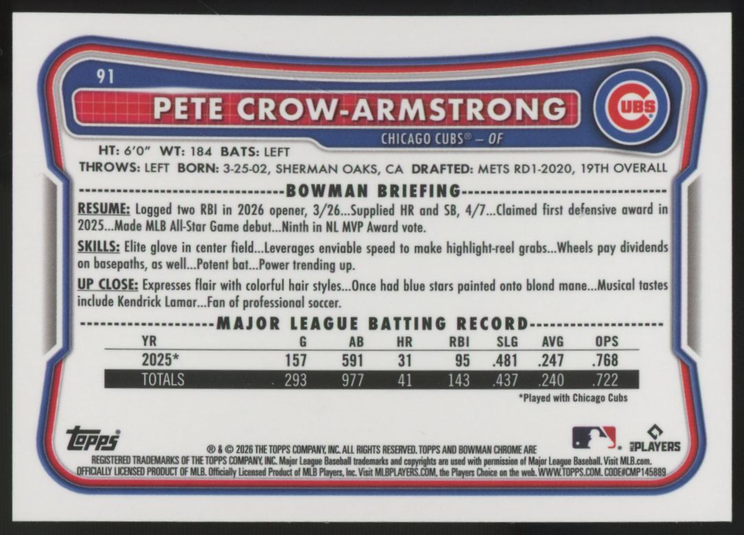 2026 Bowman Chrome Pete Crow-Armstrong Wave Refractor /100 #91