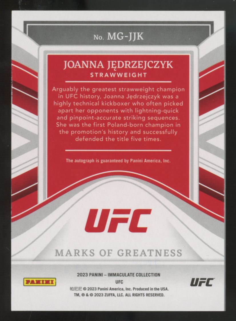 2023 Panini Immaculate UFC Joanna Jedrzejczyk Marks Of Greatness Auto /75