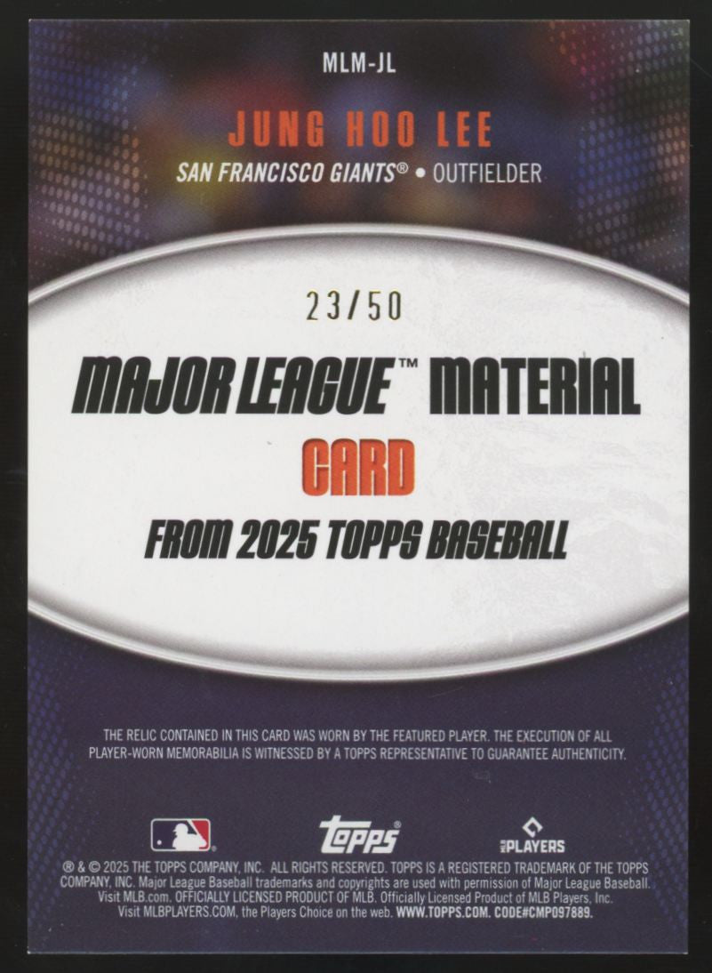 2025 Topps Series One Jung Hoo Lee Major League Gold Patch /50 #MLM-JL