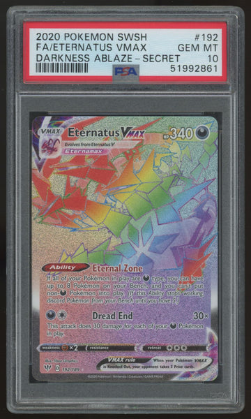 2020 Pokemon Eternatus VMAX Darkness Ablaze Full Art Secret #192 PSA 10