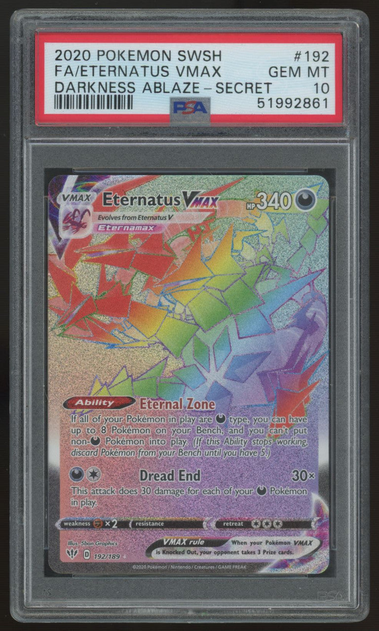 2020 Pokemon Eternatus VMAX Darkness Ablaze Full Art Secret #192 PSA 10