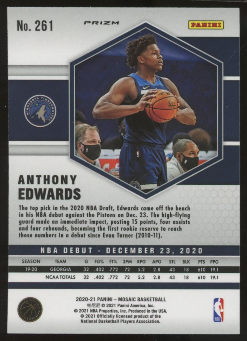 2020/21 Mosaic Anthony Edwards RC Debut Blue Reactive #261