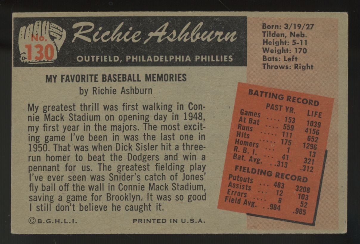 1955 Bowman Richie Ashburn #130 VG
