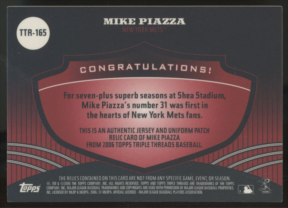 2006 Topps Triple Threads Mike Piazza Triple Patch /18 #TTR-165