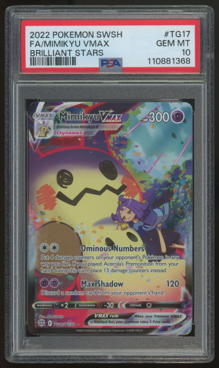 2022 Pokemon Mimikyu VMAX Brilliant Stars Full Art #TG17 PSA 10 (B)