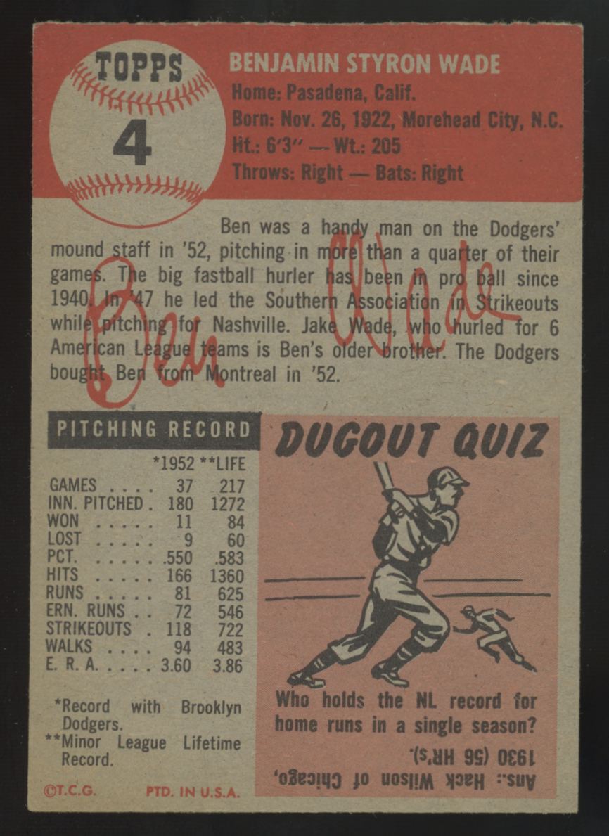1953 Topps Ben Wade #4 EX