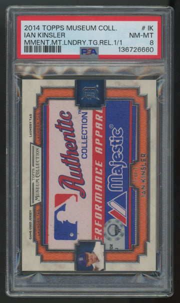 2014 Topps Museum Collection Ian Kinsler Momentous Laundry Tag Patch 1/1 PSA 8