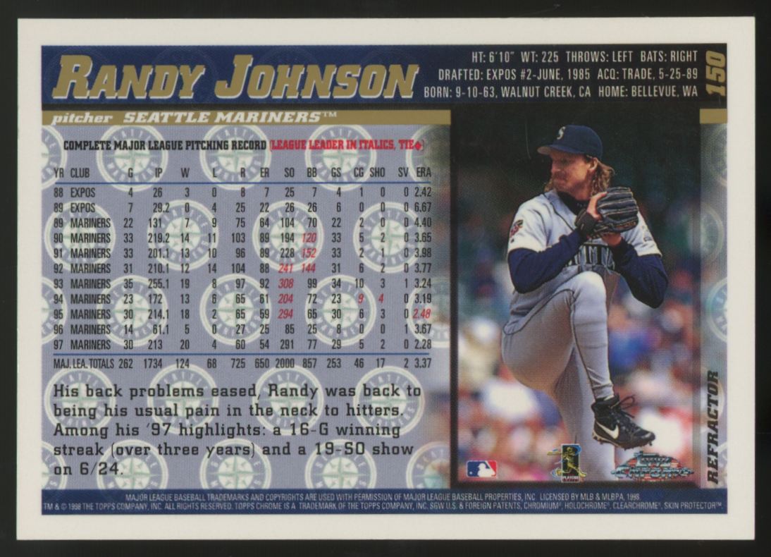 1998 Topps Chrome Randy Johnson Refractor #150
