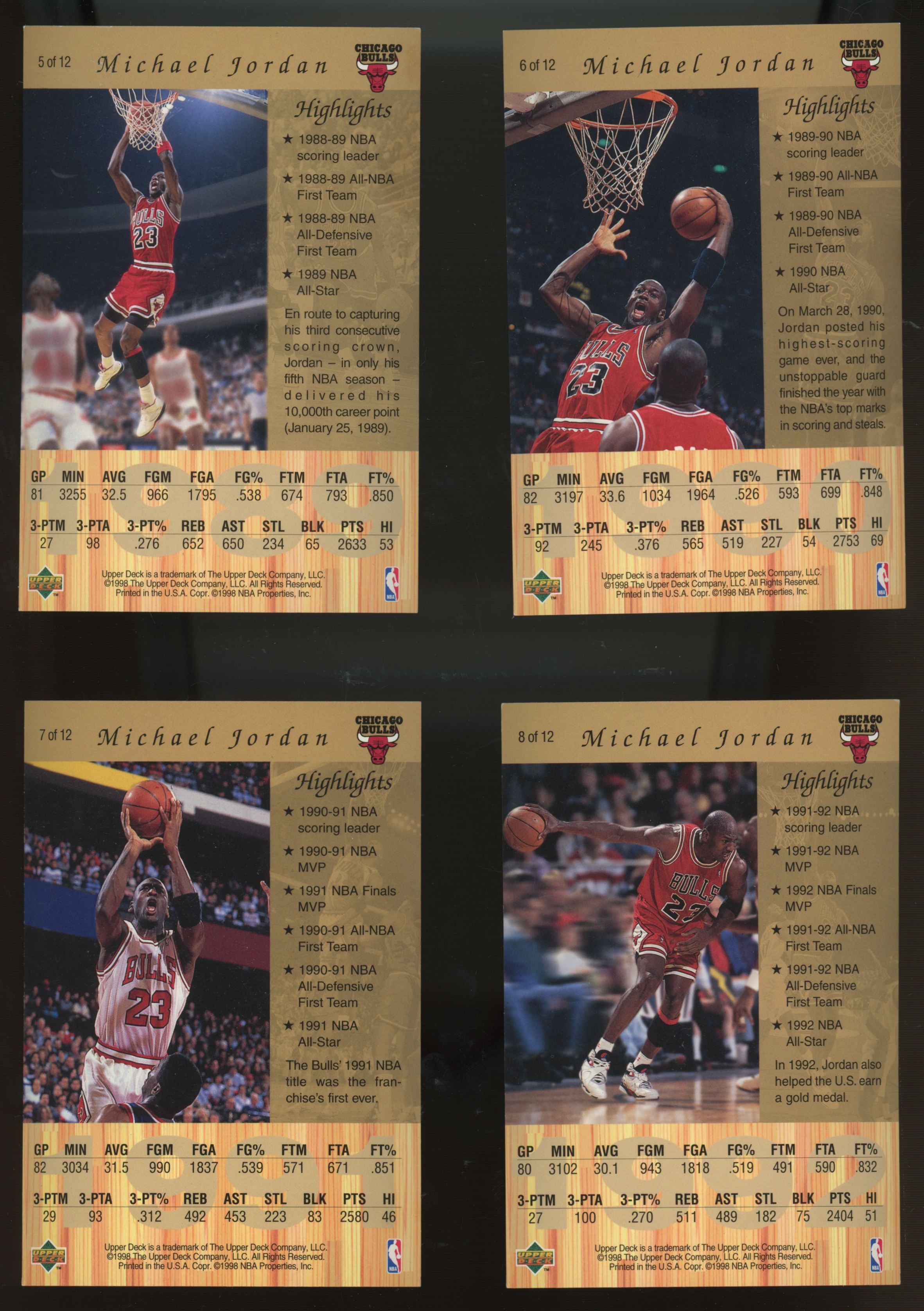 1997-98 Upper Deck Michael Jordan Gold Jumbo 12-Card Set