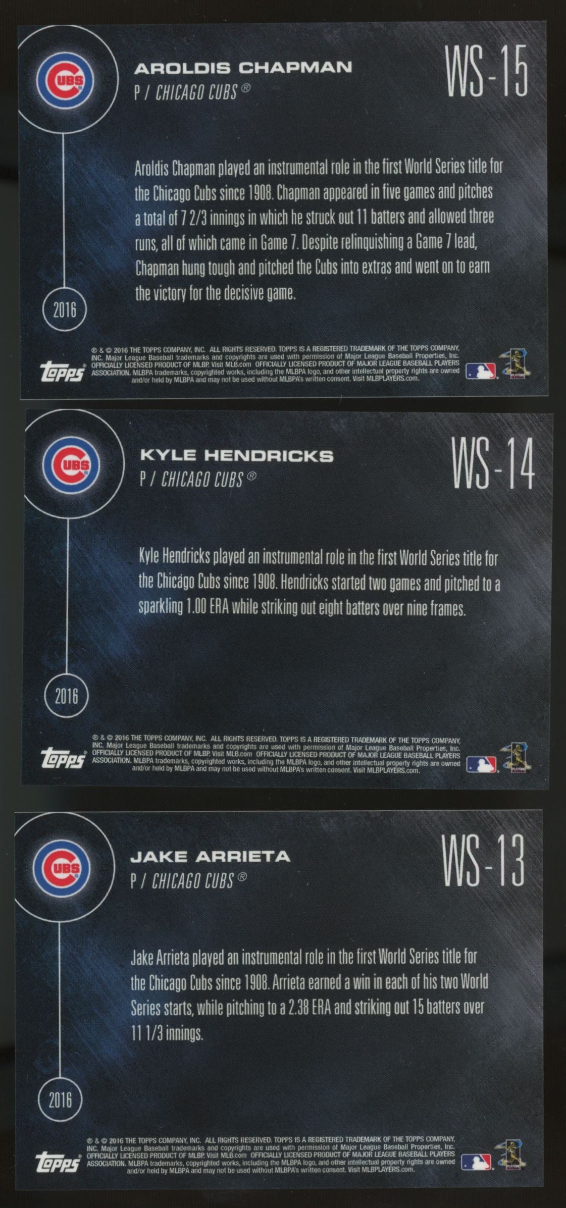 2016 Topps Now Chicago Cubs World Series Champions Complete Set (15/15)