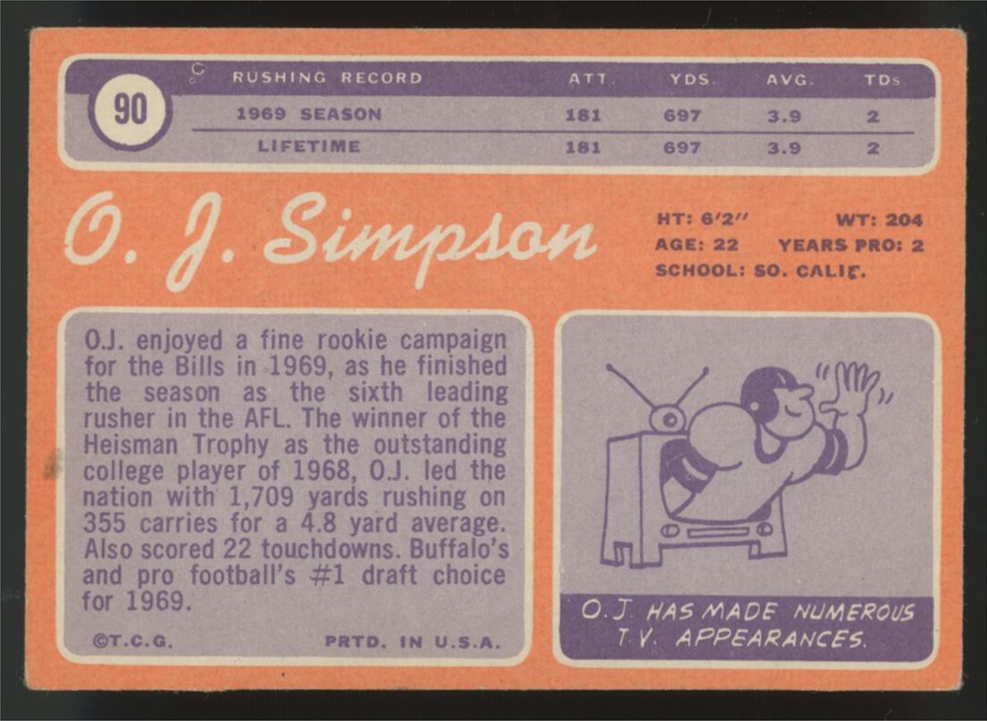 1970 Topps O.J. Simpson RC #90 VG