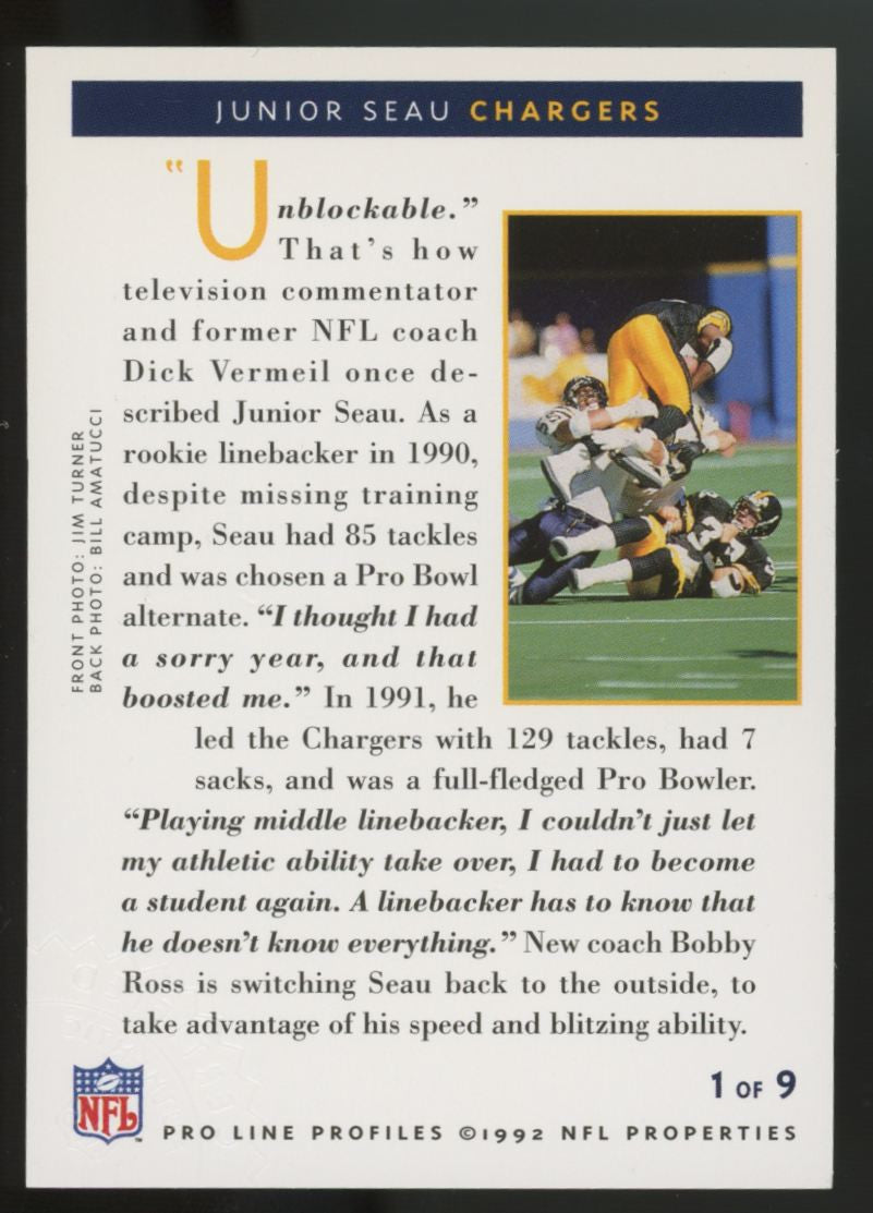1992 Pro Line Profiles Junior Seau Auto #1