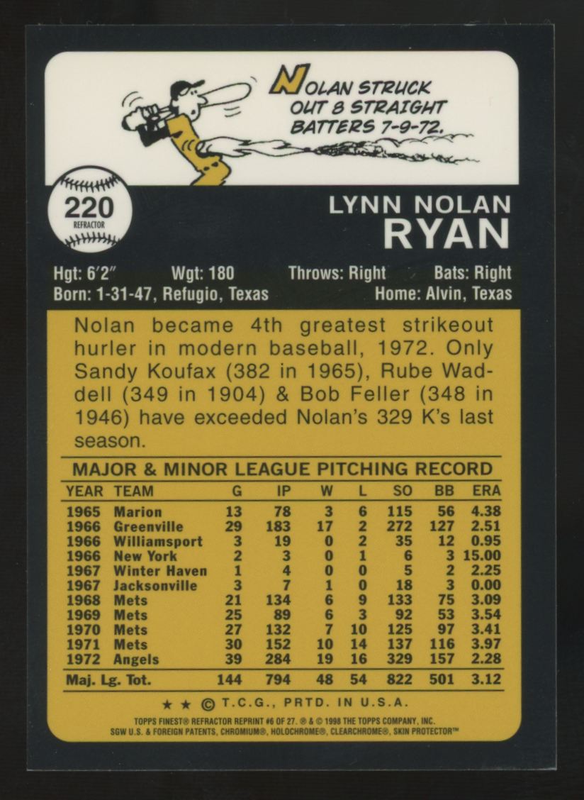 1998 Topps Finest Nolan Ryan 1973 Refractor #220
