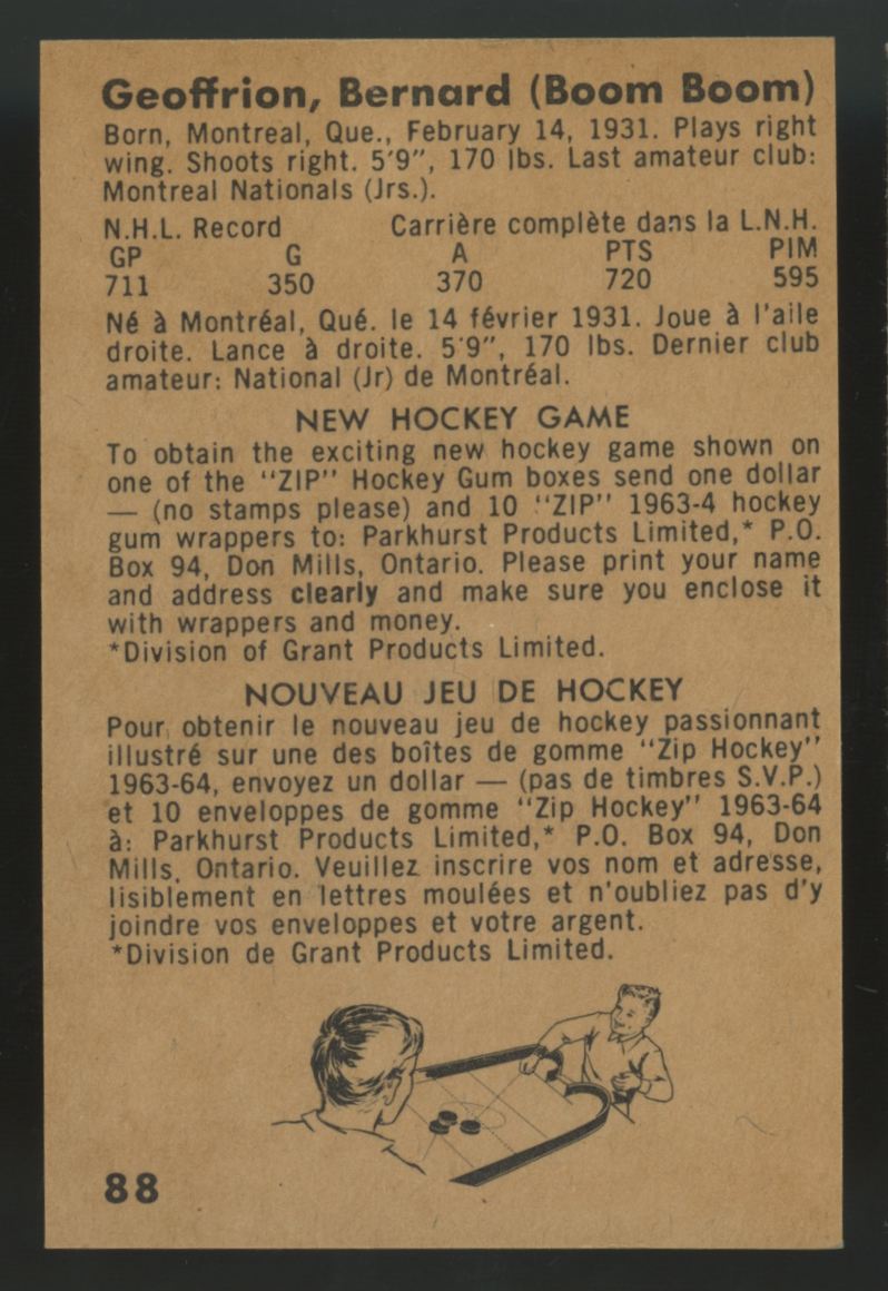 1963-64 Parkhurst Bernard "Boom Boom" Geoffrion #88 EX/MT