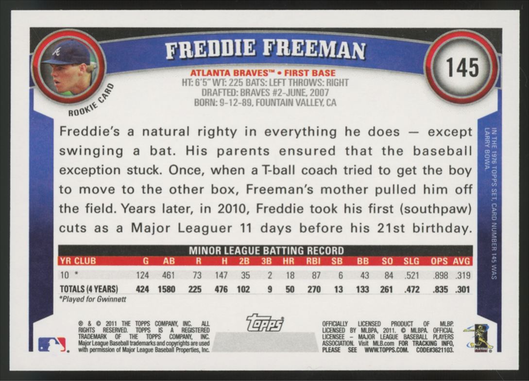 2011 Topps Freddie Freeman RC Diamond Anniversary Factory Set Limited Edition