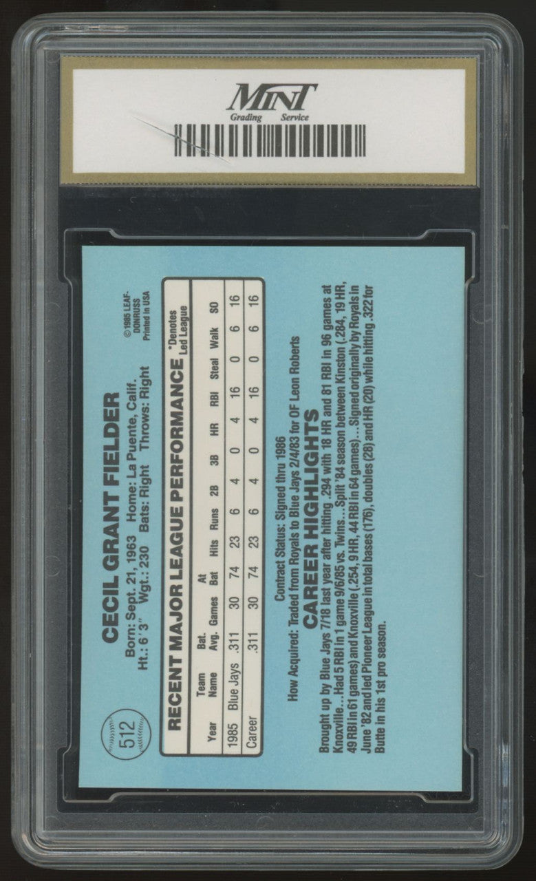 1986 Donruss Cecil Fielder RC #512 MGS 10