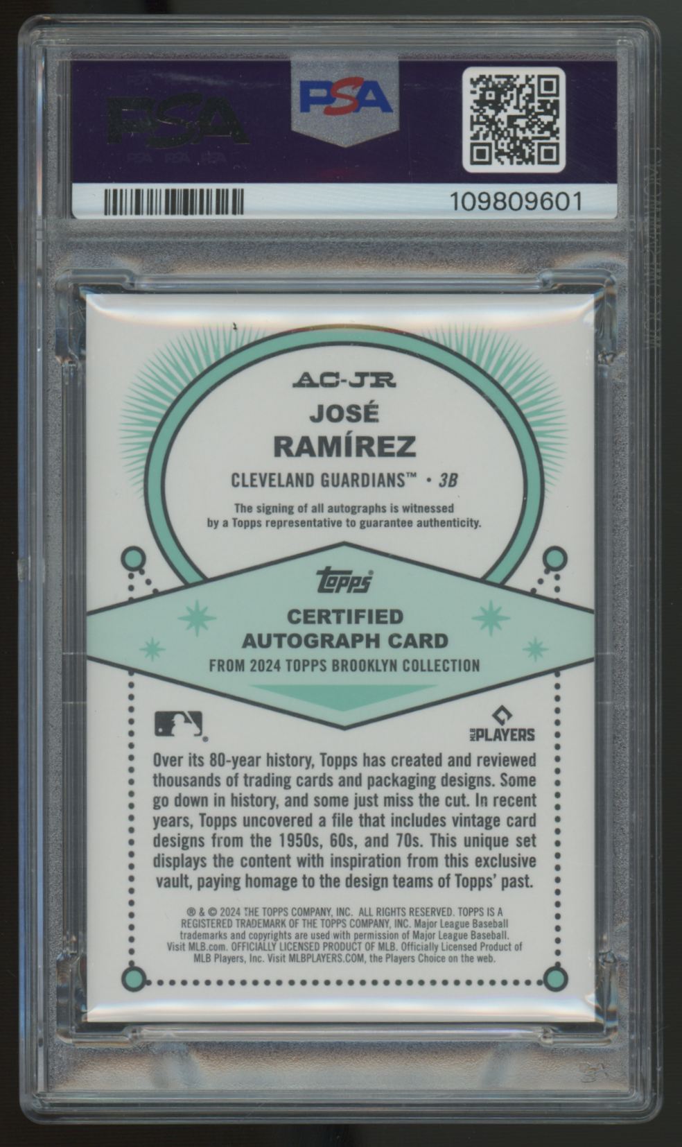 2024 Topps Brooklyn Collection Jose Ramirez Auto Blue /40 #AC-JR PSA 10