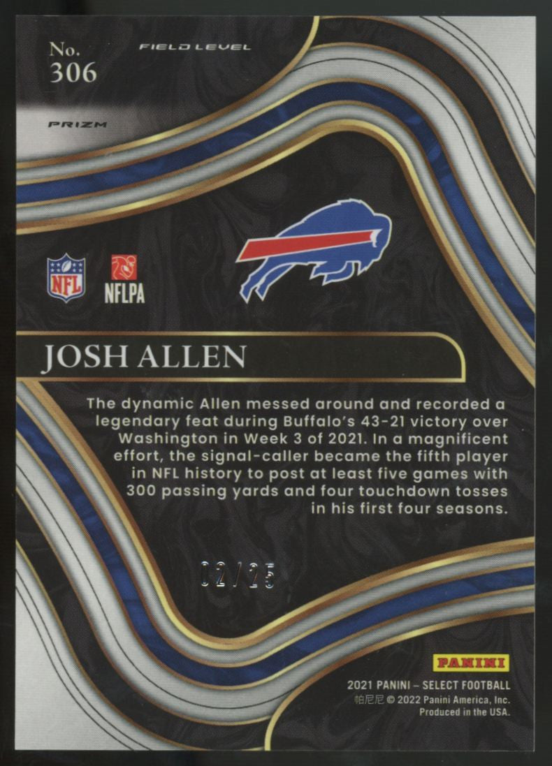 2021 Panini Select Josh Allen Field Level Tie-Dye Prizm /25 #306