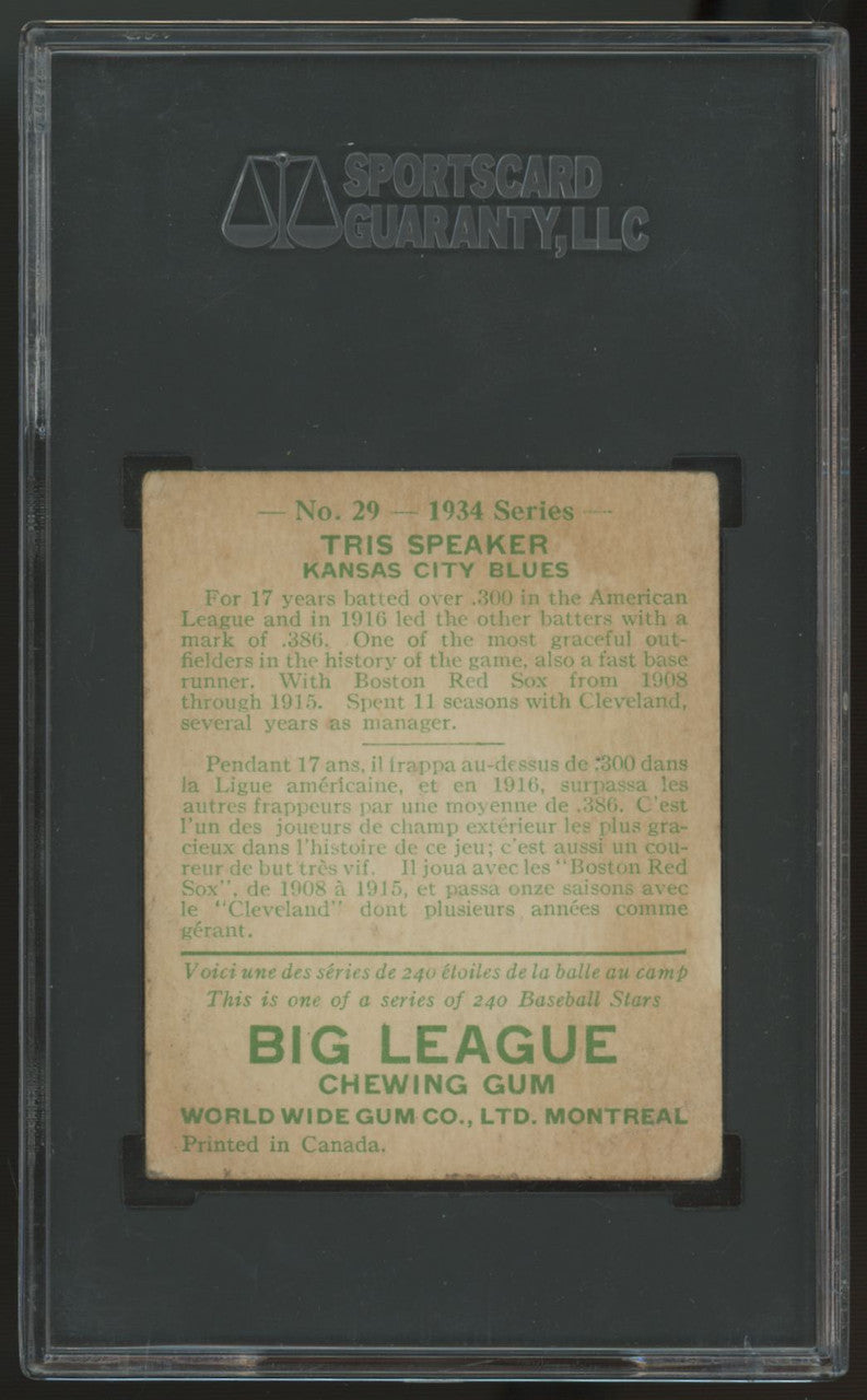 1934 World Wide Gum Co. Tris Speaker #29 SGC 1.5