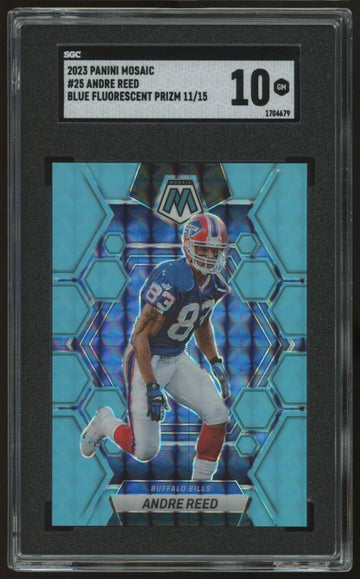 2023 Mosaic Football Andre Reed Blue Fluorescent Prizm /15 #25 SGC 10