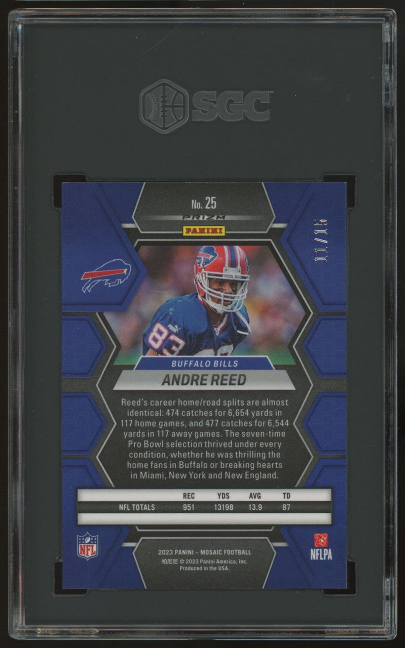 2023 Mosaic Football Andre Reed Blue Fluorescent Prizm /15 #25 SGC 10