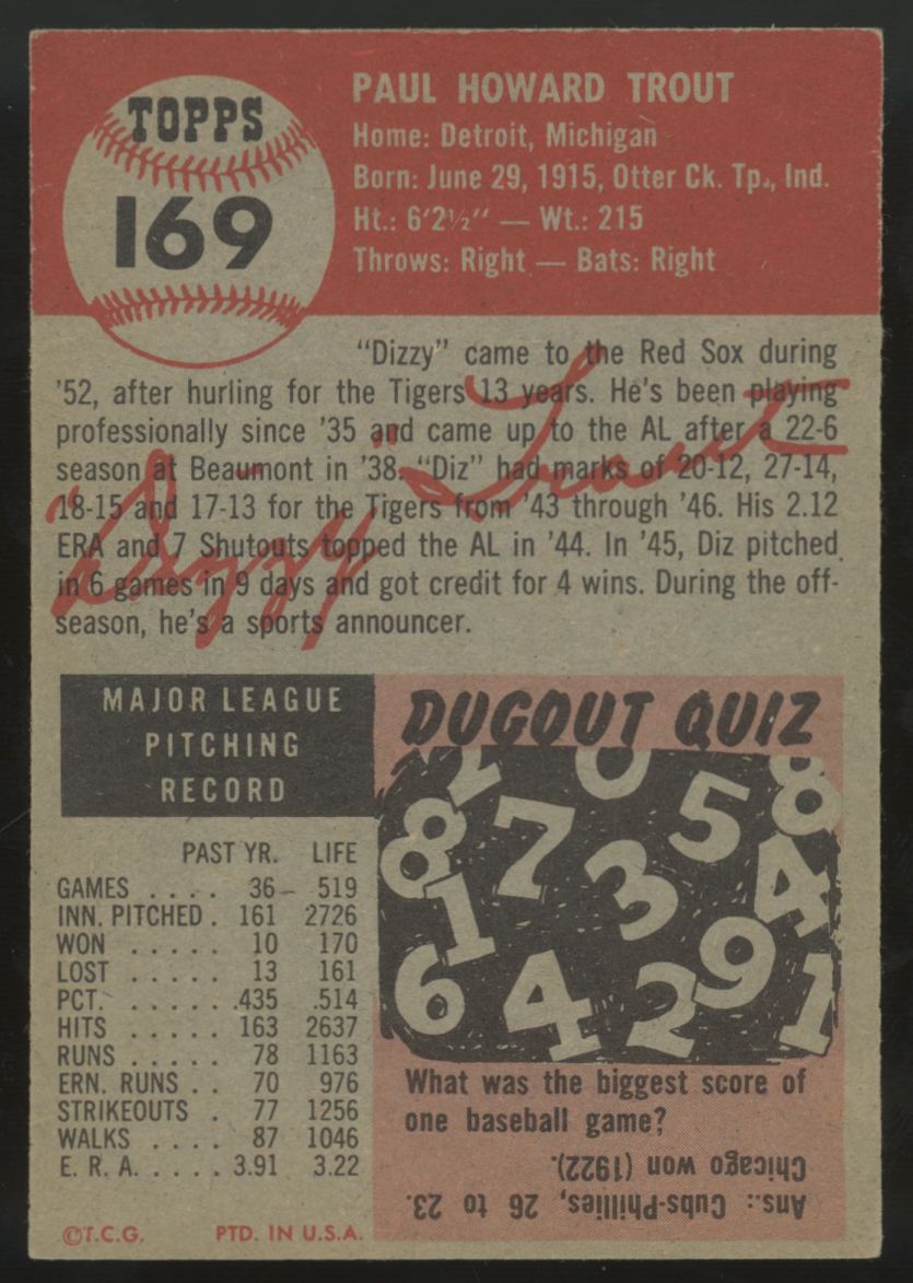 1953 Topps Dizzy Trout #169 EX/MT