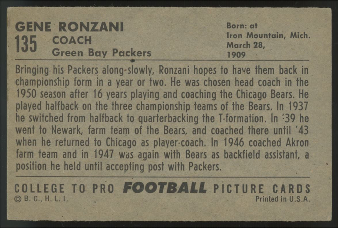 1952 Bowman Large Gene Ronzani RC #135 VG/EX (MC)